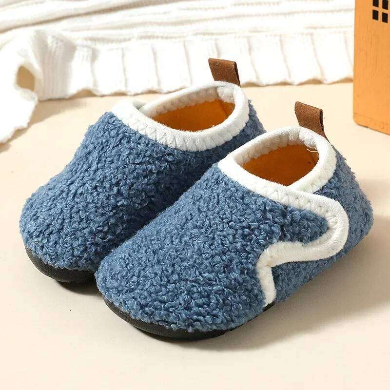 Pantuflas Child Slippers Solid Warm Kid Winter Home Boy Girl Plush Floor Indoor Soft Sole Anti-slip Cotton Shoe