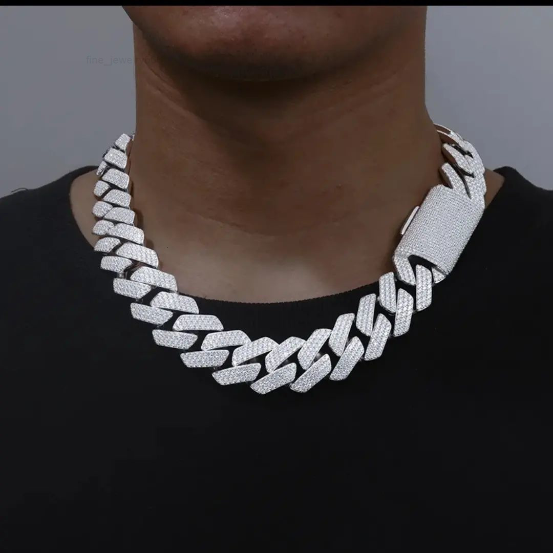 20mm Vvs Moissanite Cuban Link Pass Diamond Tester 925 Silver Heavy Chunky Iced Out Moissanite Cuban Chain