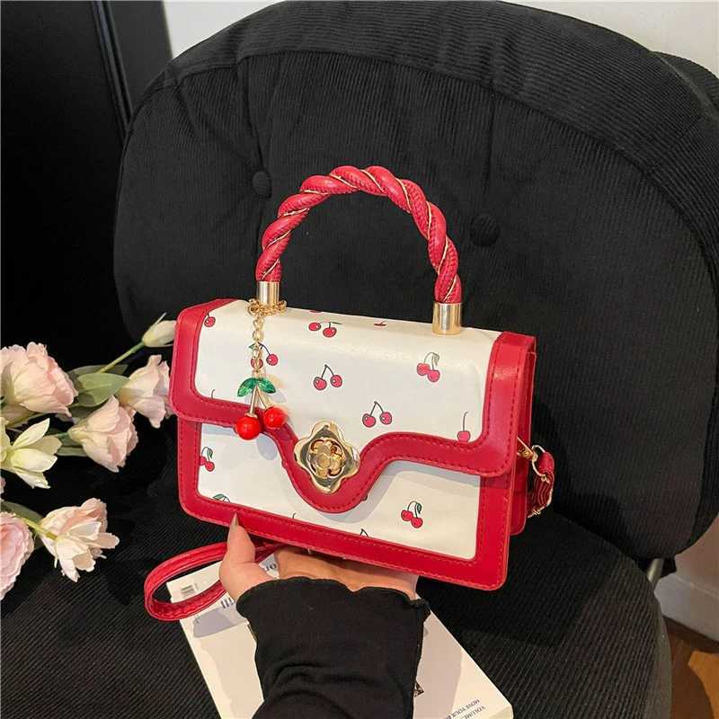 Sweet Crossbody Bag Fashion Cherry Print TopHandle Ladies Luxury Square Shoulder Bag Women High Quality Sling Purse Z250915