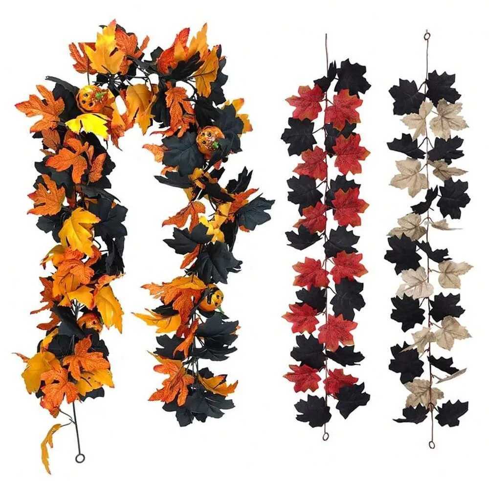 3PCS Halloween Pumpkin Vines Maple Leaf with Spider Decorations Gothic Wreath Create Spooky Holiday Atmosphere Halloween Party C250919
