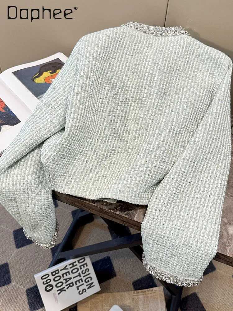 Temperament Fashion Woven Tweed Jacket Spring New Heavy Industry Rhinestone Bow Laceup Jacket Women Spring Highend Short Top Z250918