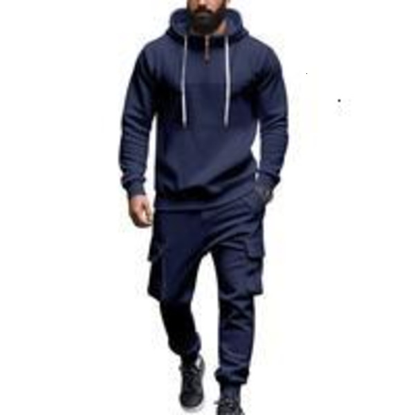 Men's Fashion Hooded Sweatshirt Set, Warm Thickened Casual, Long Pants & Pullover, Fall Winter Streetwear, Comfortable Fit