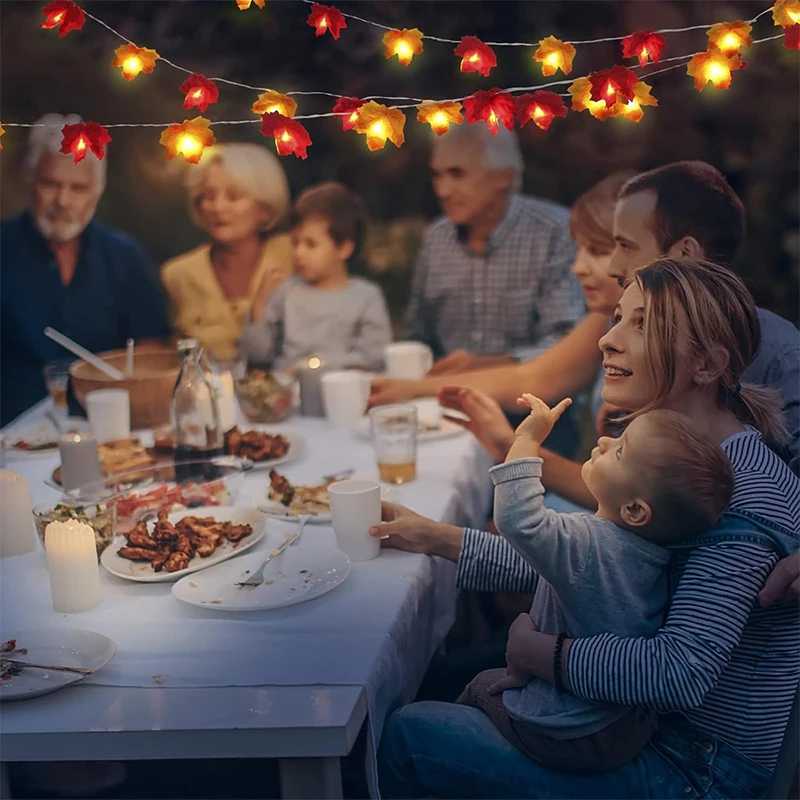 100Pcs Random Color Autumn Artificial Maple Leaf 2M 20LED Light String Garland Thanksgiving for Family Harvest Halloween Decor C250919