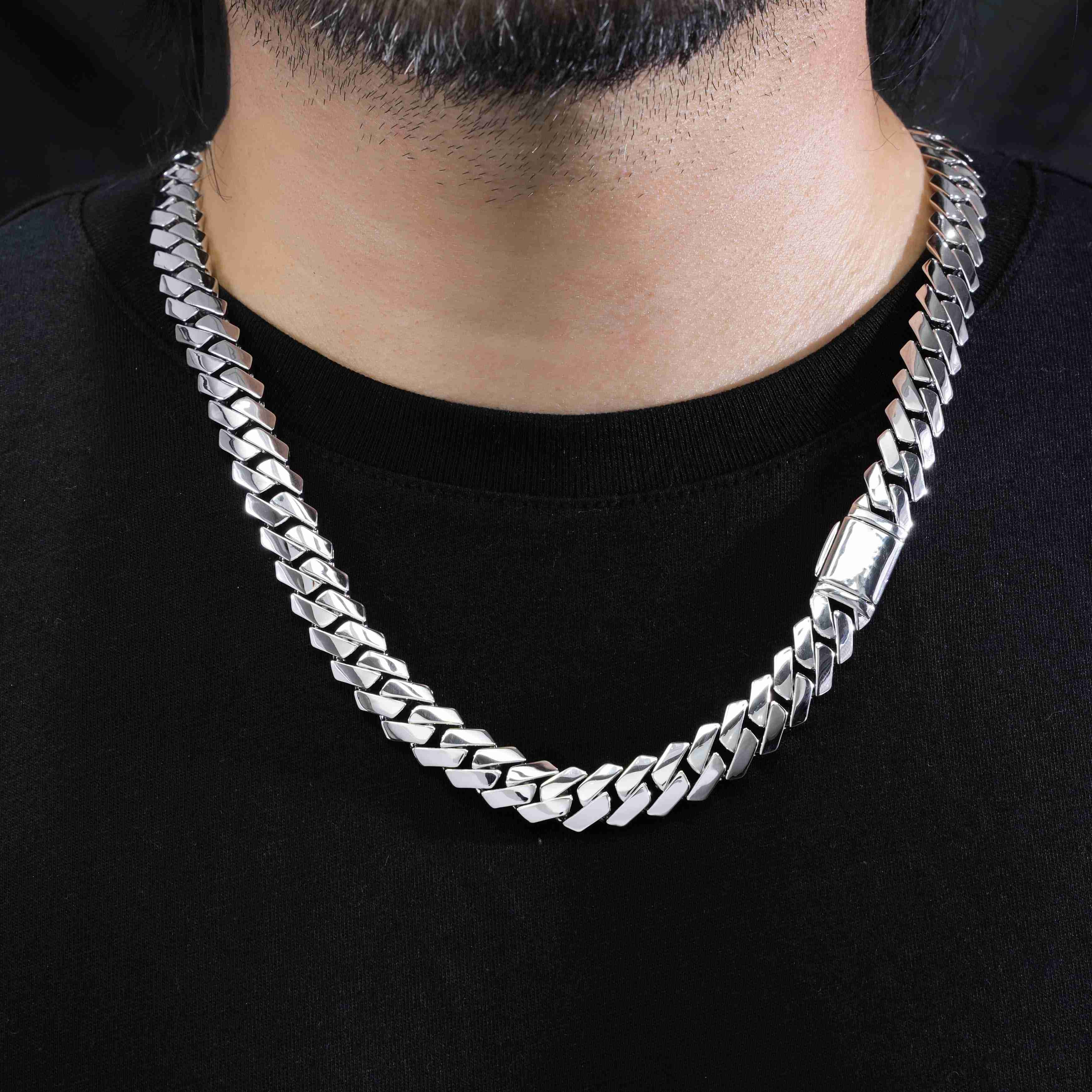 Hip Hop 8mm 10mm 12mm Cuban Link Chain Tight Straight Edge 925 Silver Monaco Chain Rhodium Plated Cuban Chain