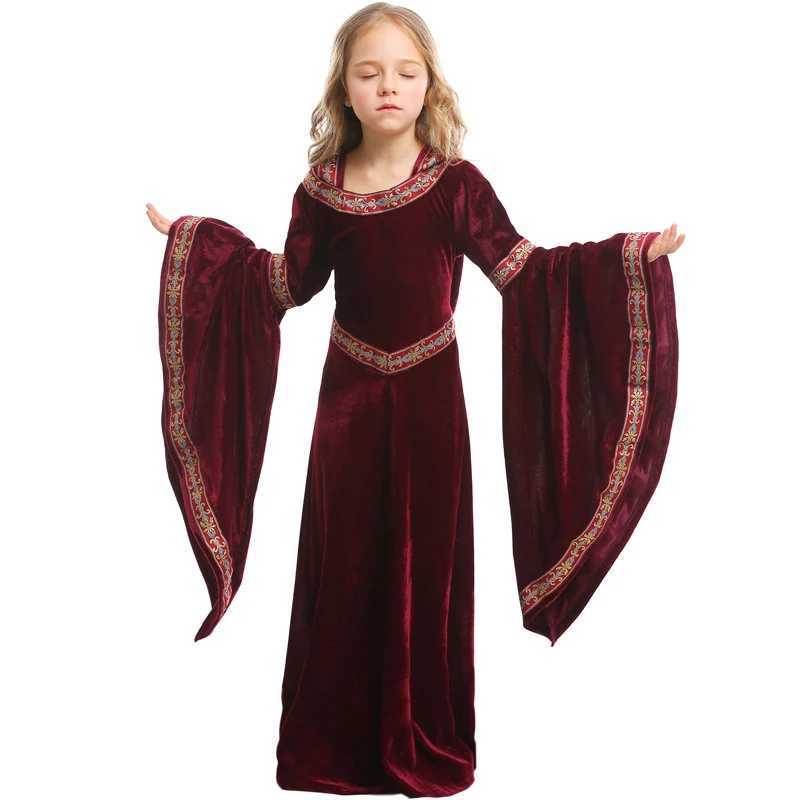 Medieval Cosplay Vampire Witch Dress Halloween Costumes for Kids Girls Middle Ages Carnival Party Performance Long Hoody L250918
