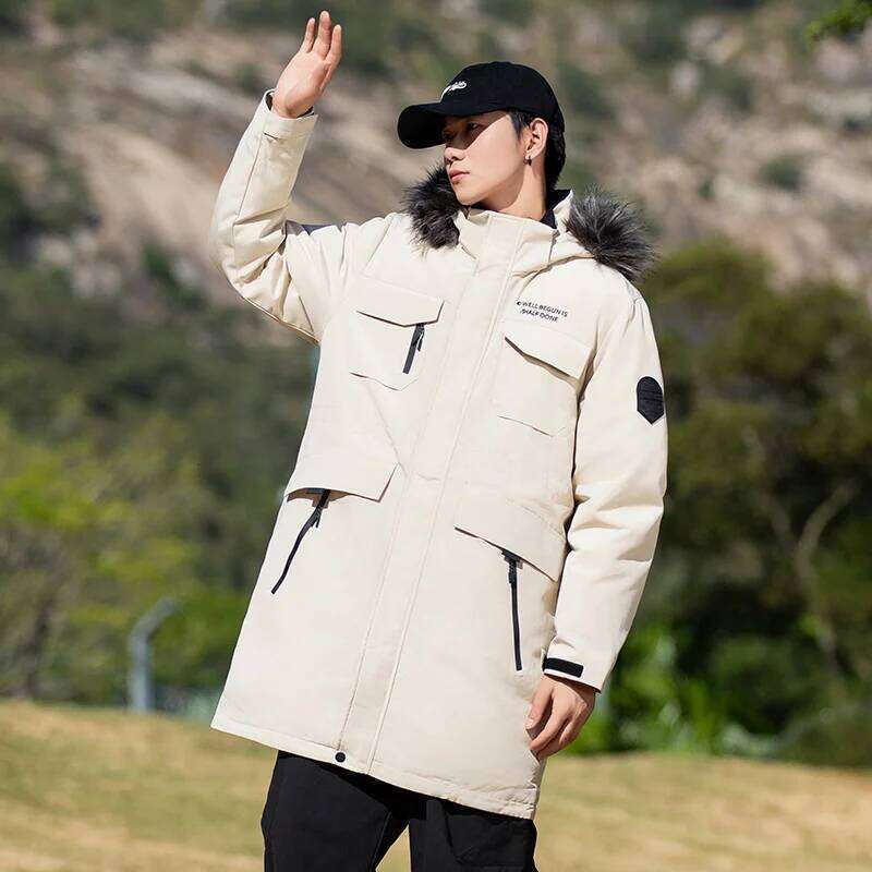 Autumn Winter of 2024,men's Medium Length Over Knee Down Jacket Plus-size Tooling Overcome Warm Cold Large Fur Collar Youth Coat