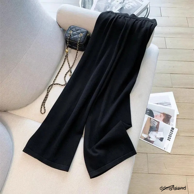 Women's Tracksuits Vintage Fall Winter Knitted 2 Piece Set Female Elegant V Neck Patchwork Sweater Top&Wide Leg Pants Suits Women Casual ddmyfrie