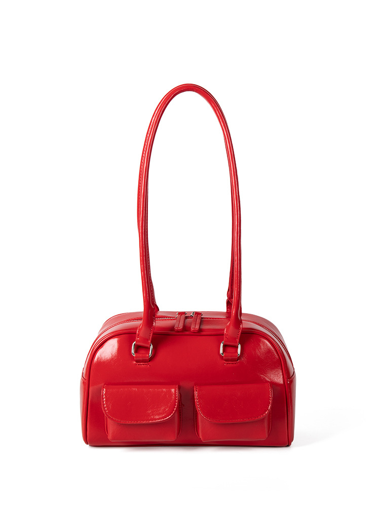 2025 New Korean-Style Niche Ins Textured Oiled Wax Leather Single-Shoulder Underarm For Women Large-Capacity Hand-Held Bowling Bag