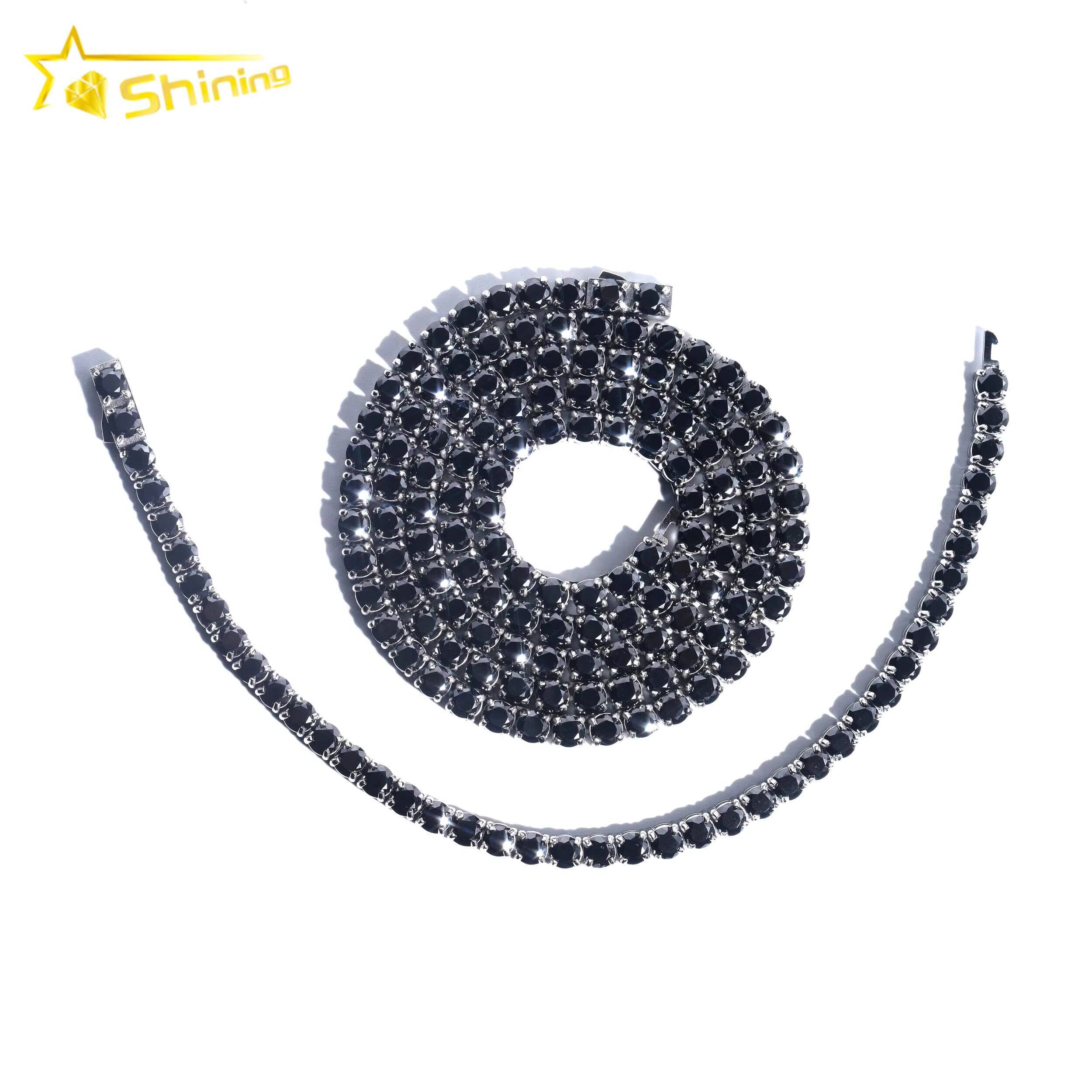 Pass Diamond Tester Black Diamond 316L Stainless Steel Hip Hop Tennis Bracelet Moissanite Tennis Necklace