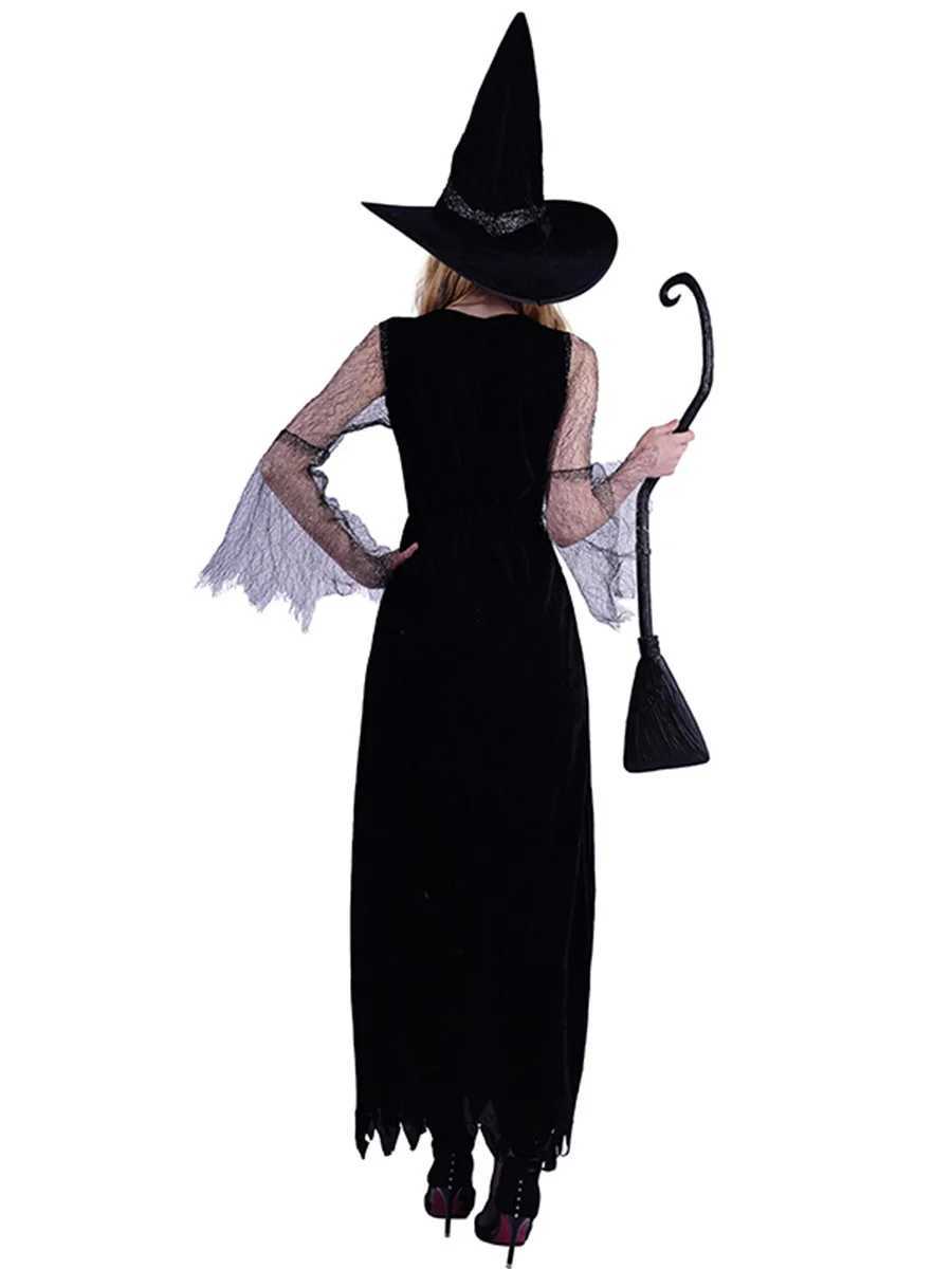 Halloween Adult Black Cutout Lace Witch Dress Witch Party Cosplay Stage Costume L250918