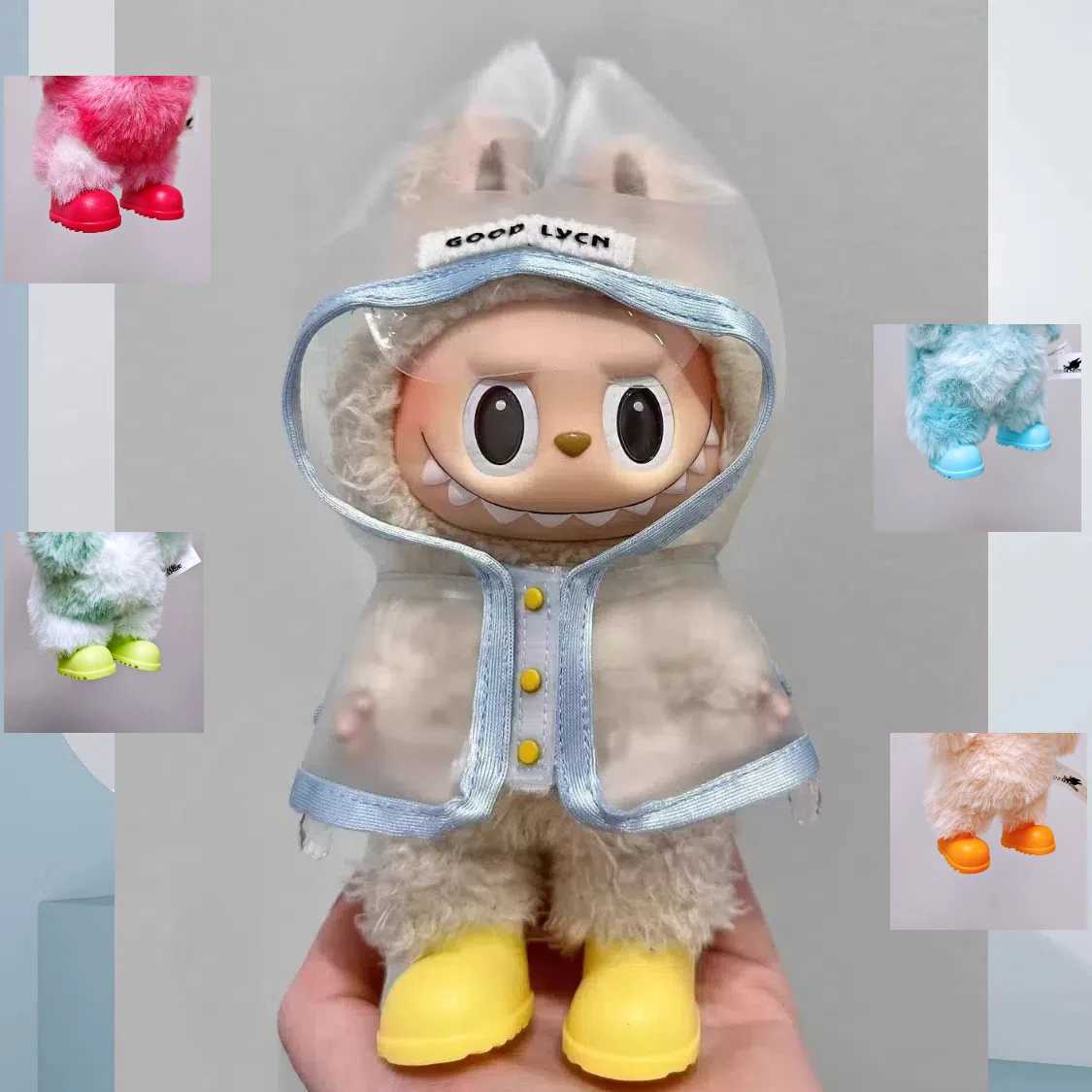 For 17cm Labubu Transparent Raincoat Macaron Raincoat Doll Clothes Heartbeat Outfits Labubu Accessories C250919