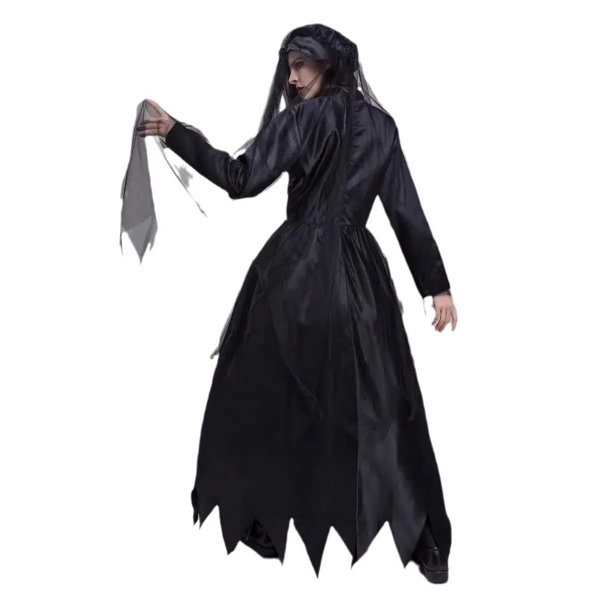 GB10028 Women Halloween Ghost Bride Cosplay Costume Scary Witch Vampire Black Dress L250918