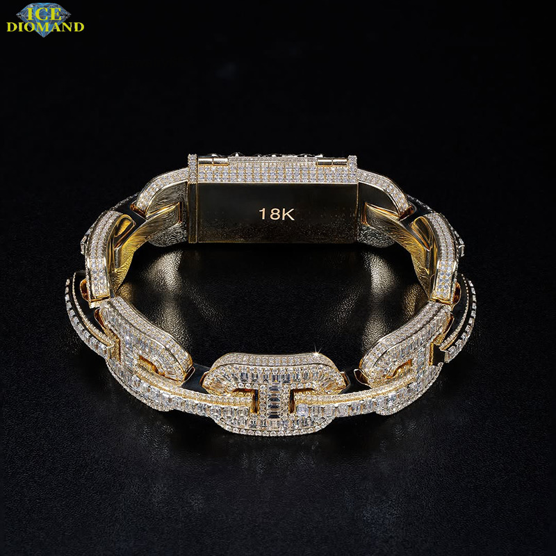 Hip Hop Jewelry Iced Out Pig Nose Chain18k Gold Bling Baguette Coffee Bean Chain Bracelets Men Women Moissanite Bracelet