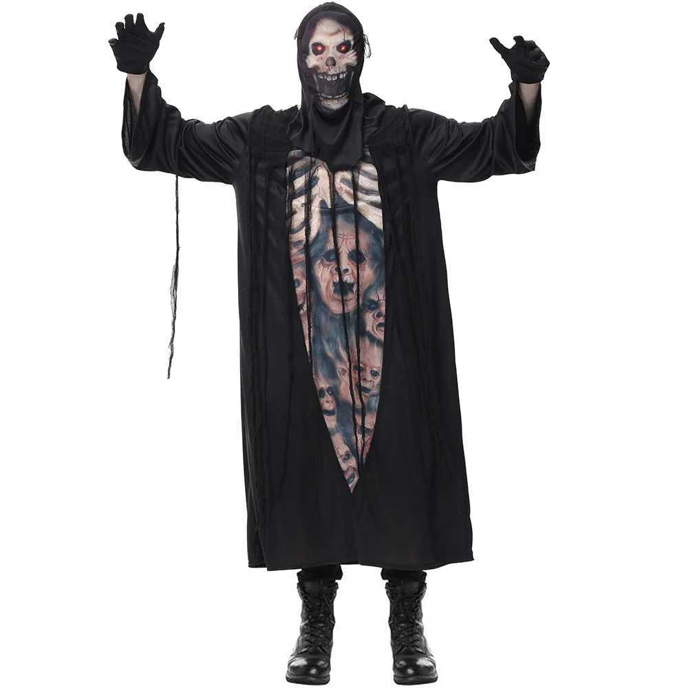 Halloween Party Skull Skeleton Costumes Adult Scary Monster Demon Devil Ghost Grim Reaper Robe for Kids Child L250918