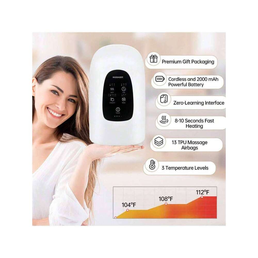 Gift-Ready Electric Hand Massager - Air Compression, Heat Vibration 3 Modes, 4 Temp, 5 Pressure Levels | USB-C Charging For Family Self-Care & Holiday