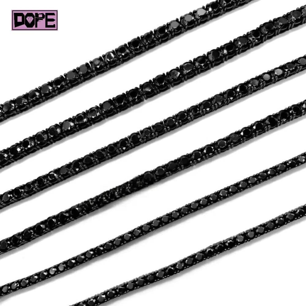 4mm 5mm Iced Out VVS Moissanite Chain Hip Hop Men Dark 20 Inch 925 Silver Black Moissanite Tennis Chain