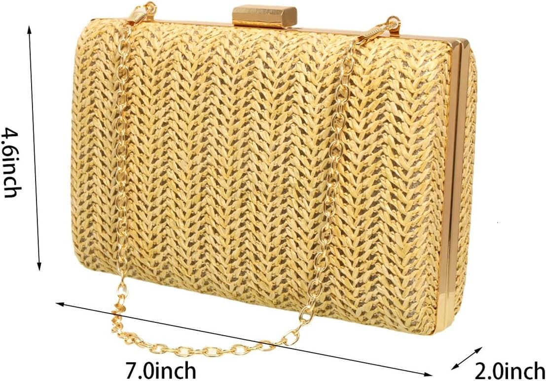 Women Box Shape Straw Clutch Purse Raffia Woven Handbag Summer Beach Crossbody Bag for Wedding PartyZ250919