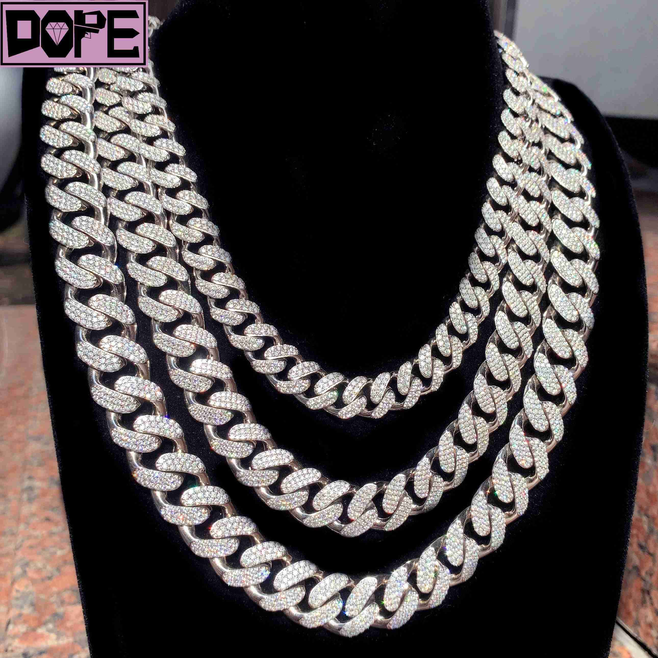 16mm Iced Out Jewelry Cuban Link Chain S925 Silver VVS Diamond Pass Diamond Tester Miami Cuban Link