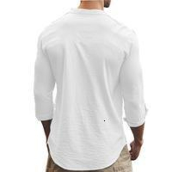 Men's Linen Long Sleeve Shirt, Stand Collar Button Front Breathable Casual Longsleeves Henley Top, Perfect for Spring & Summer Wear, Menswear