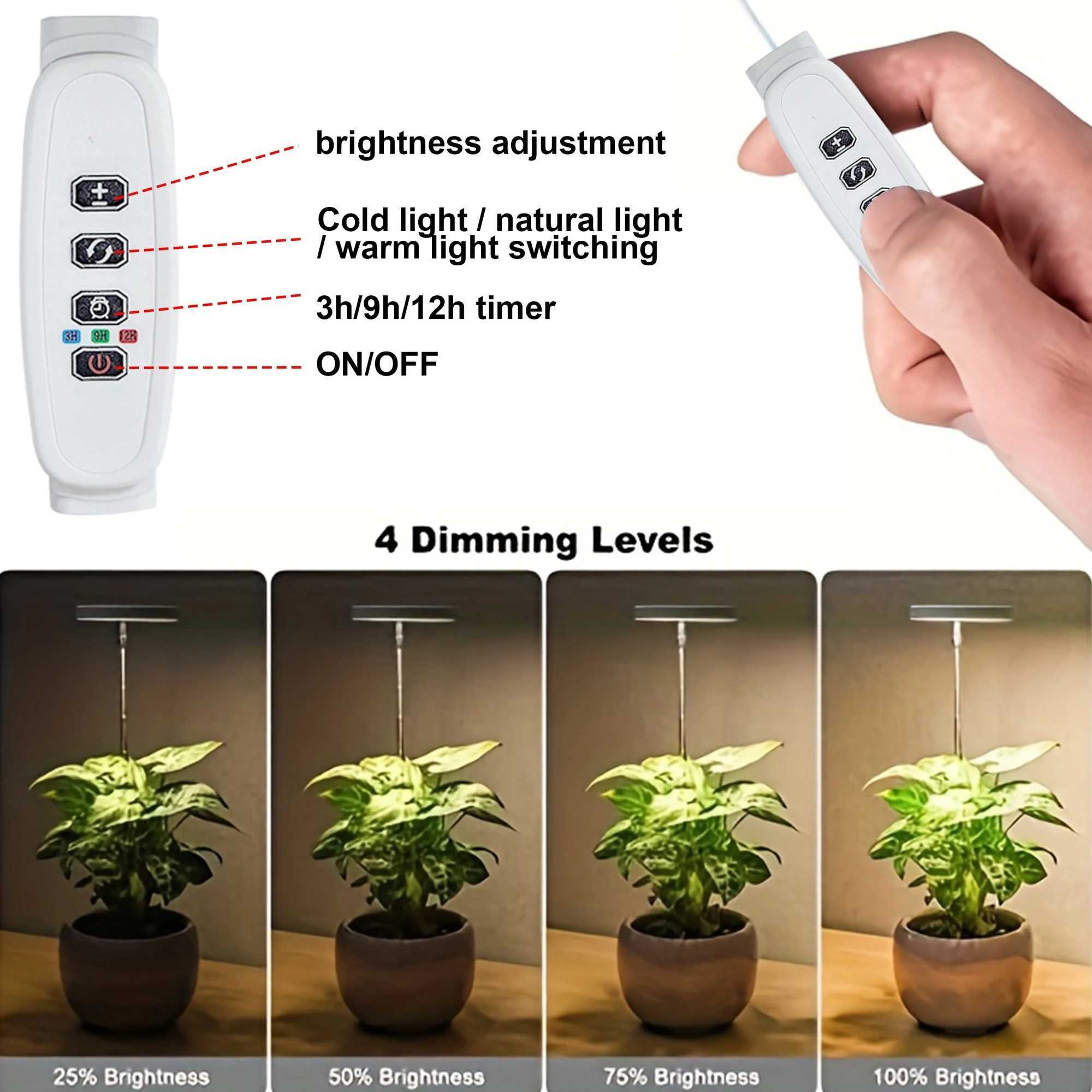 Grow Light Full Spectrum Light LED Grow Indoor Height Angle Adjustable Ring Grow Light Timer Height Adjustable USB Powered C250919