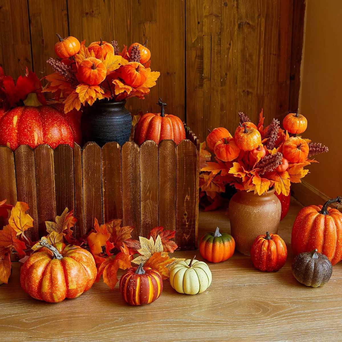 Witchy Halloween Floral Bouquet Pumpkin Maple Leaf Fake Flowers Arrangement for Gothic Home Desk Decor C250919
