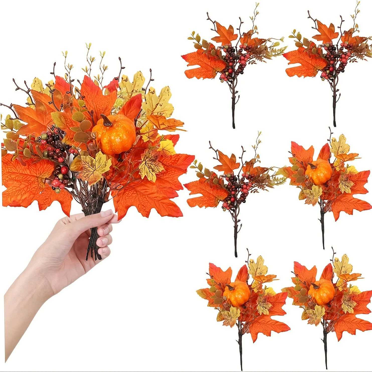 34pcs autumn flower selection artificial autumn flower stems with maple leaves pumpkins and berries C250919