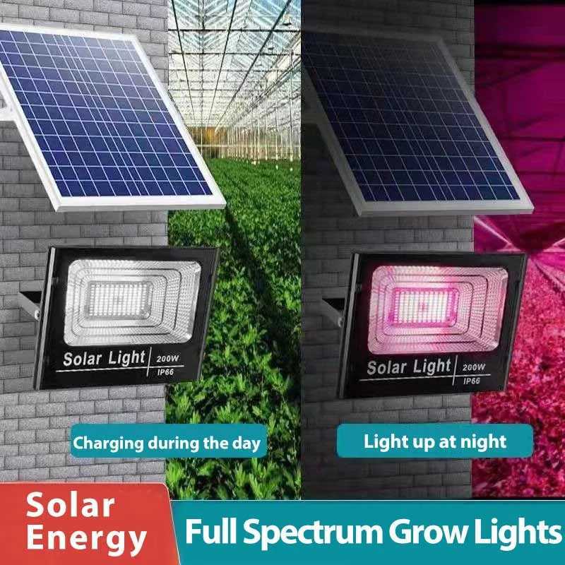 Solar LED Grow Light Full Spectrum Floodlight Plant Growing Light with remote Waterproof Phytolamp for Indoor Outdoor Plants C250919