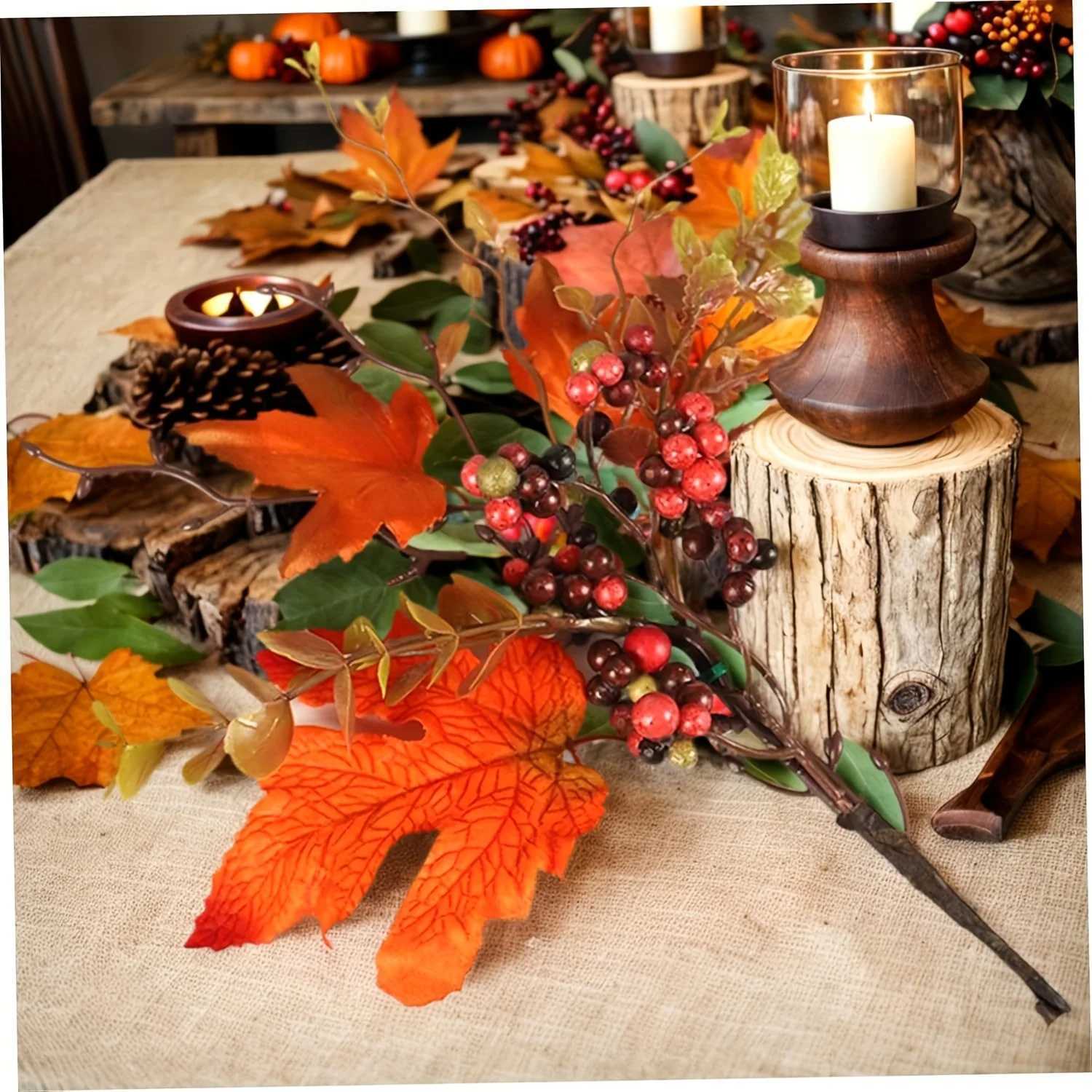34pcs autumn flower selection artificial autumn flower stems with maple leaves pumpkins and berries C250919