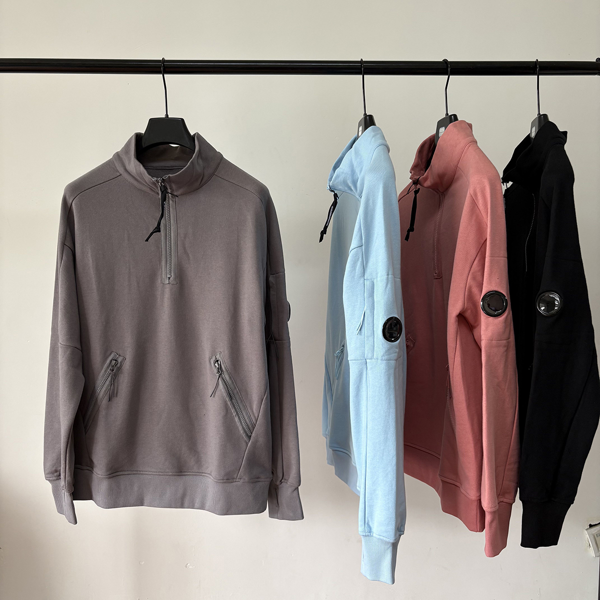 Designer Mens Sweatshirts Half Zipped Sweatshirt Button With Lens Fashion Stand Collar Coat Cotton Men Jumper M-2XL