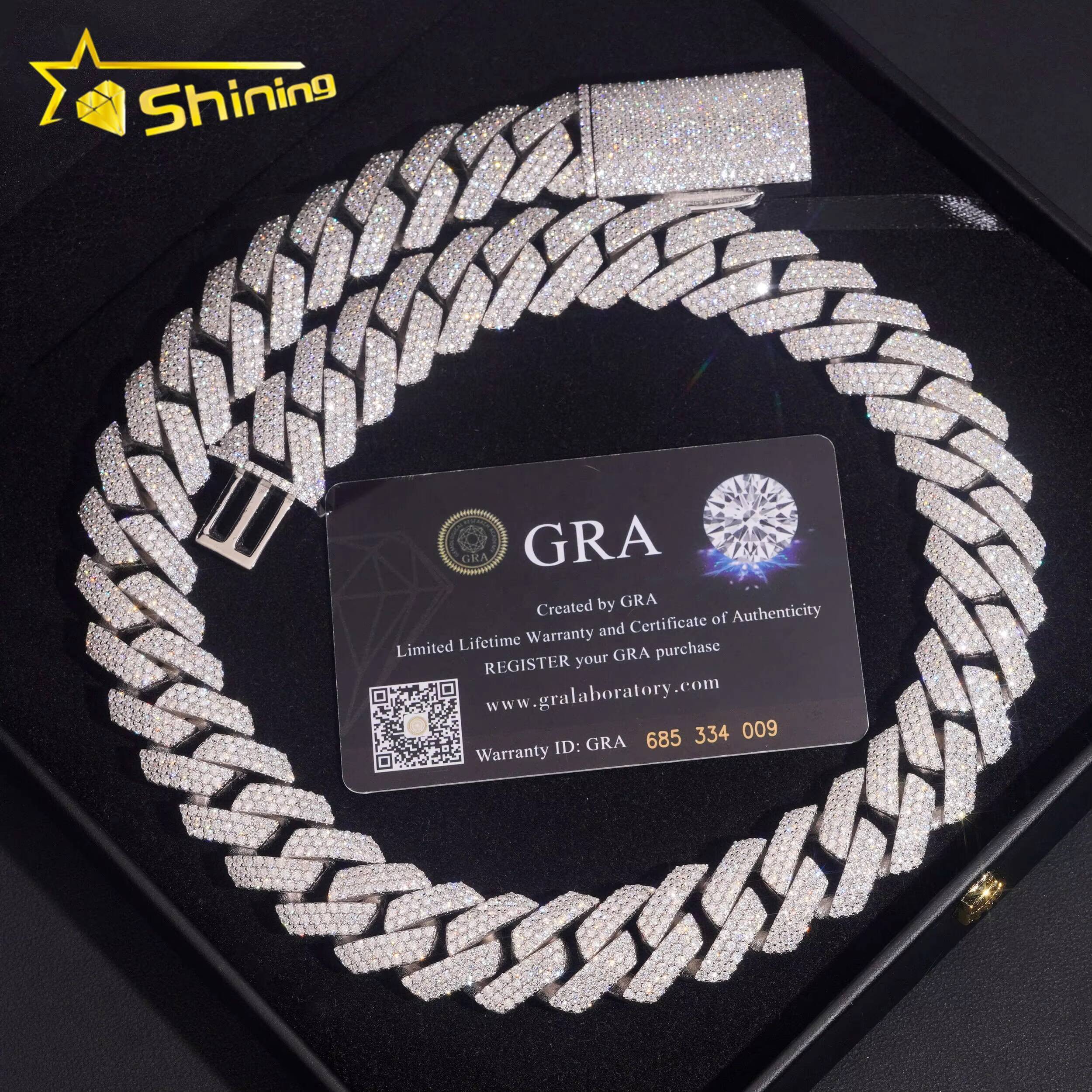 Hip Hop Jewelry 3 Rows 20mm Top Quality Iced Out 925 Sterling Silver Moissanite Cuban Link Chain