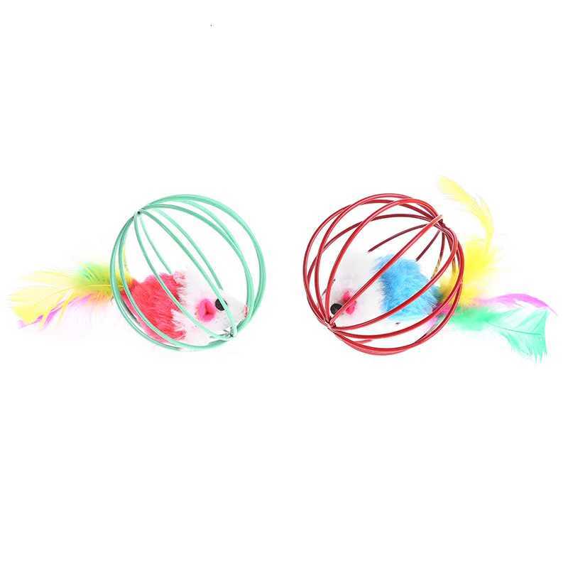 Cat Pet Toy Feather Tail Mouse 6cm Paint Cage Mouse Fissle Colorful Painted Wire Feather Mice In Cage Cat Toy Pet Supplies X250918