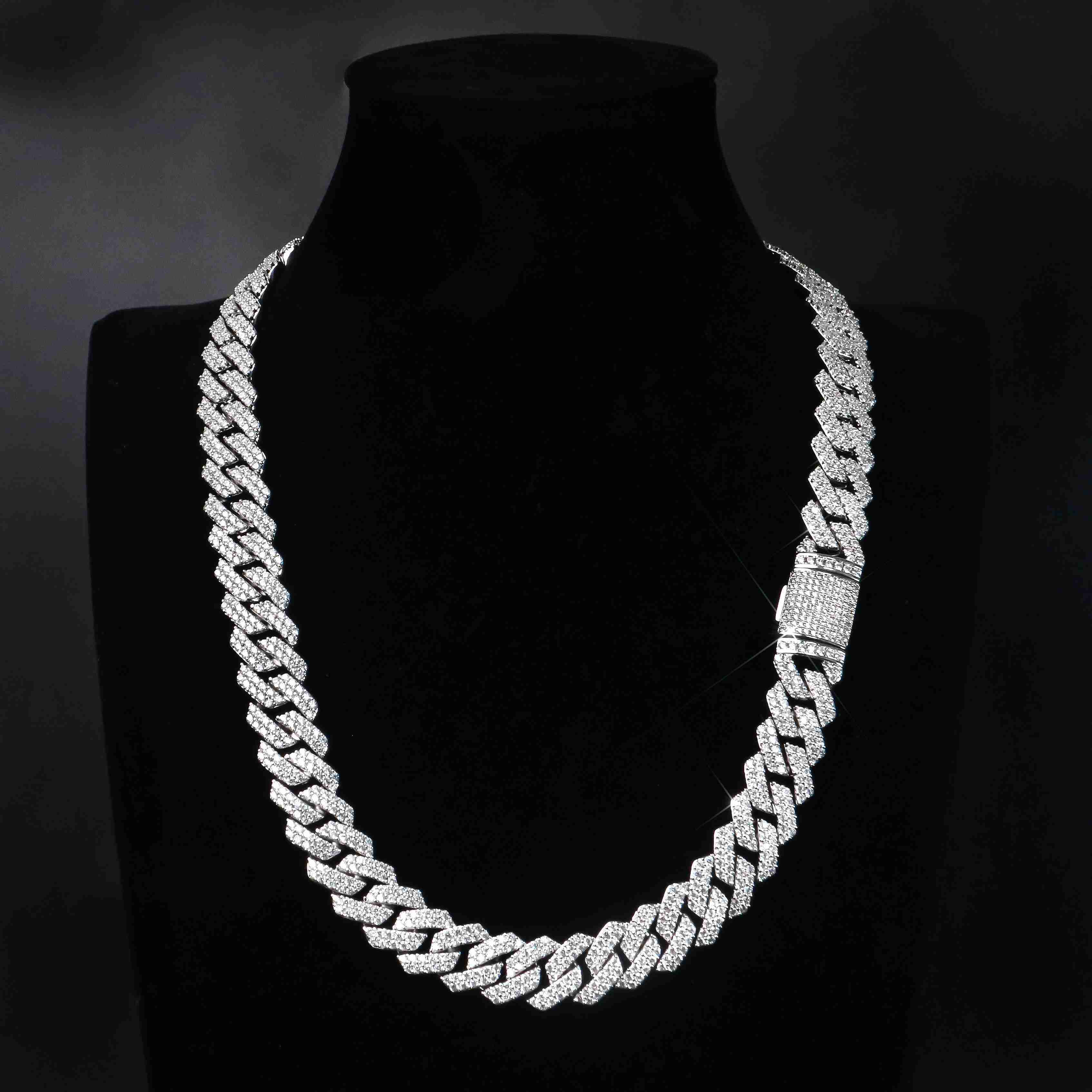 Hiphop Cuban Link Chain Necklace 15mm 925 Silver Fine Jewelry VVS Iced Out Moissanite Cuban Chain