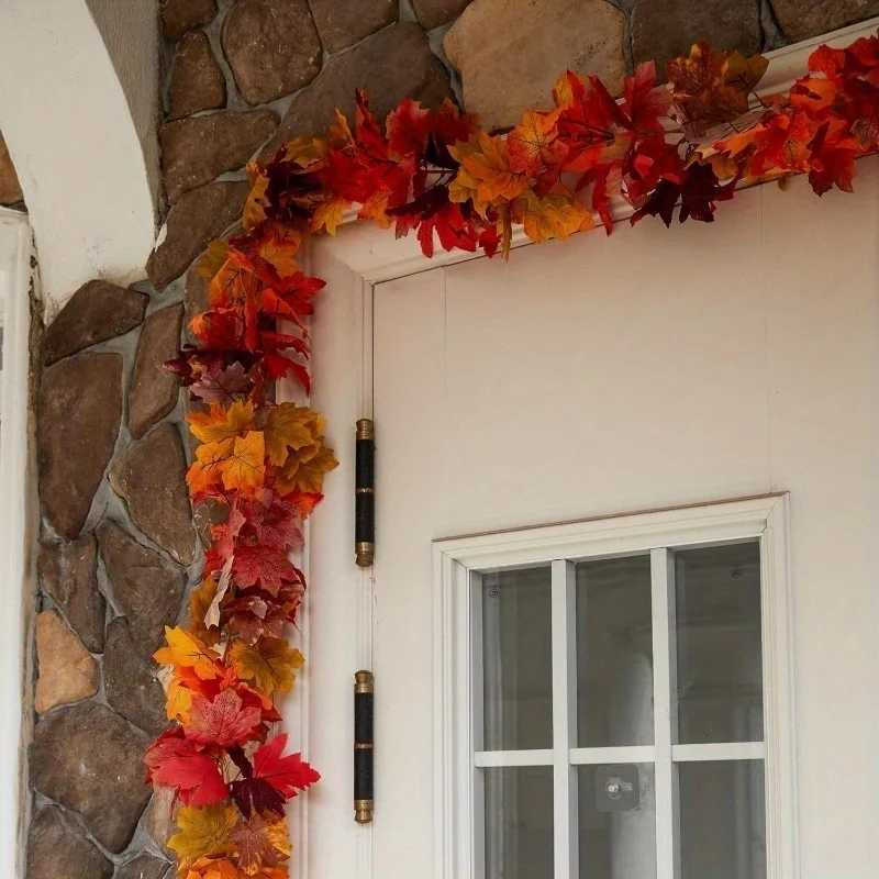 Autumn Maple Leaf Garland Artificial Fall Vines with Vibrant Red Orange Yellow Leaves for Thanksgiving home accessories C250919