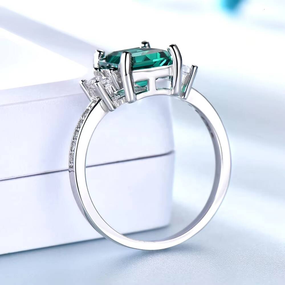 79MM Green Nano Emerald Cut Engagement Ring New 925 Sterling Silver Jewelry Diamond Classic for Weddings Parties Unisex