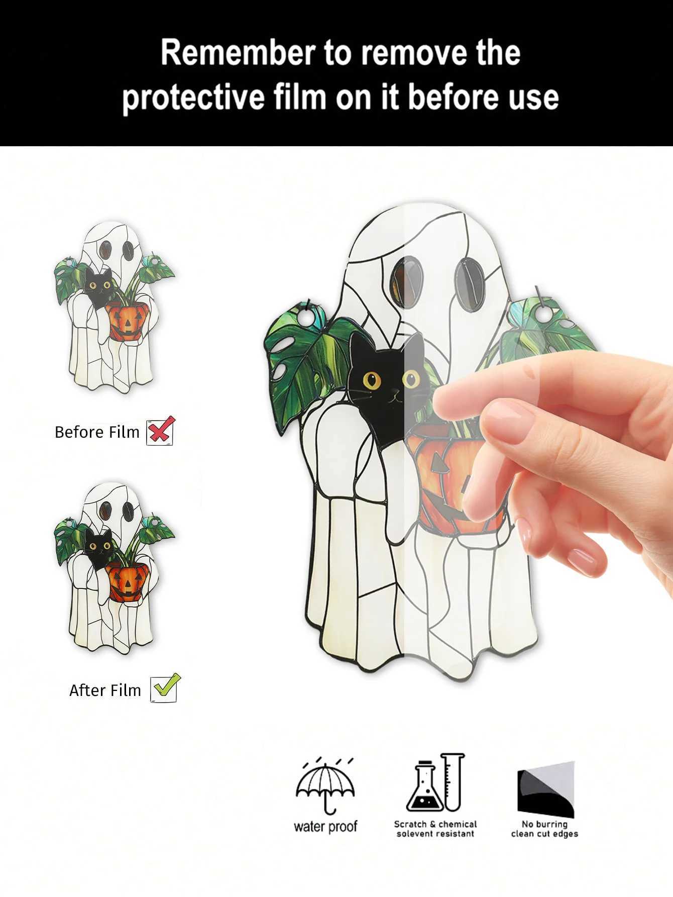 White Halloween Ghost Window Hanging Acrylic Black Cat Pumpkin Shaped Plant Pot Room Pendant for Home Garden Wall Decor Gift C250919