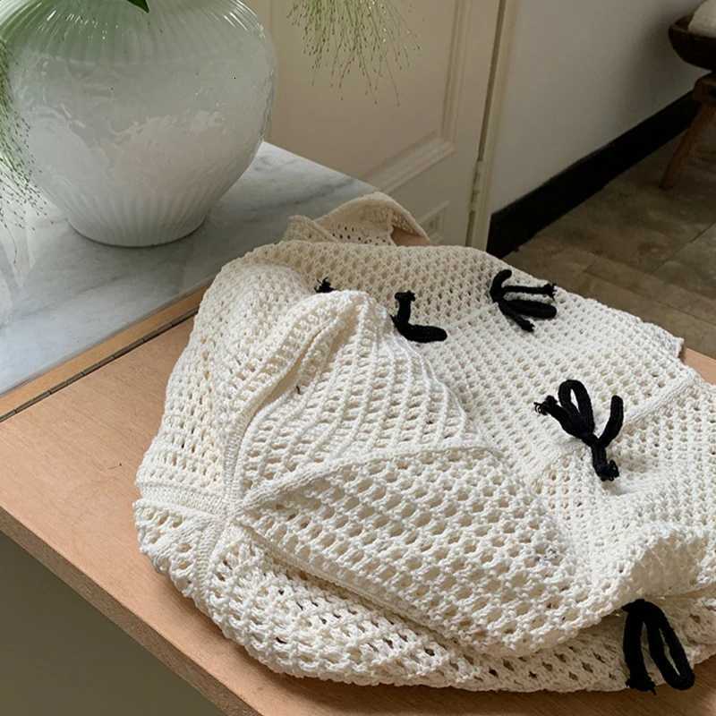 Women Bow Crochet Tote Solid Color Multifunctional Knitted Bag Cute Aesthetic Handbag Girls Hobo Bag for Holiday Travel Z250915