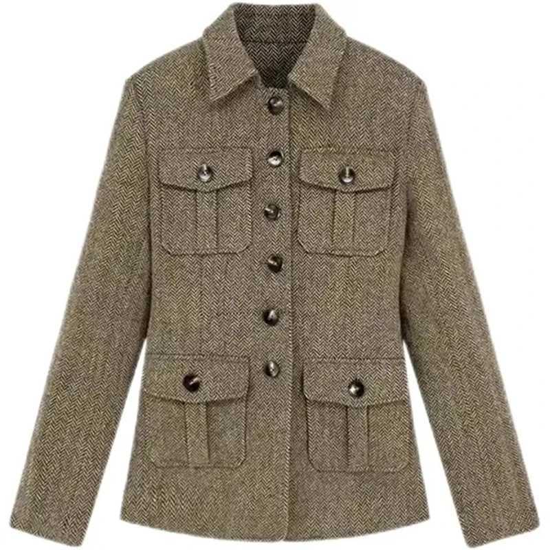 Womens Woolen Jacket 2025 Autumn Winter Retro Slim High End Female Short Coat Fashion Comfortable Temperament Ladies Overcoat Z250918