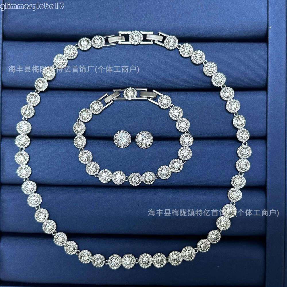 swarovksi necklace Designer Swarovksi Silver Fashion Jewelry Necklaces For Women Round Button Full Diamond Necklace Bracelet Earnail Set 4bc