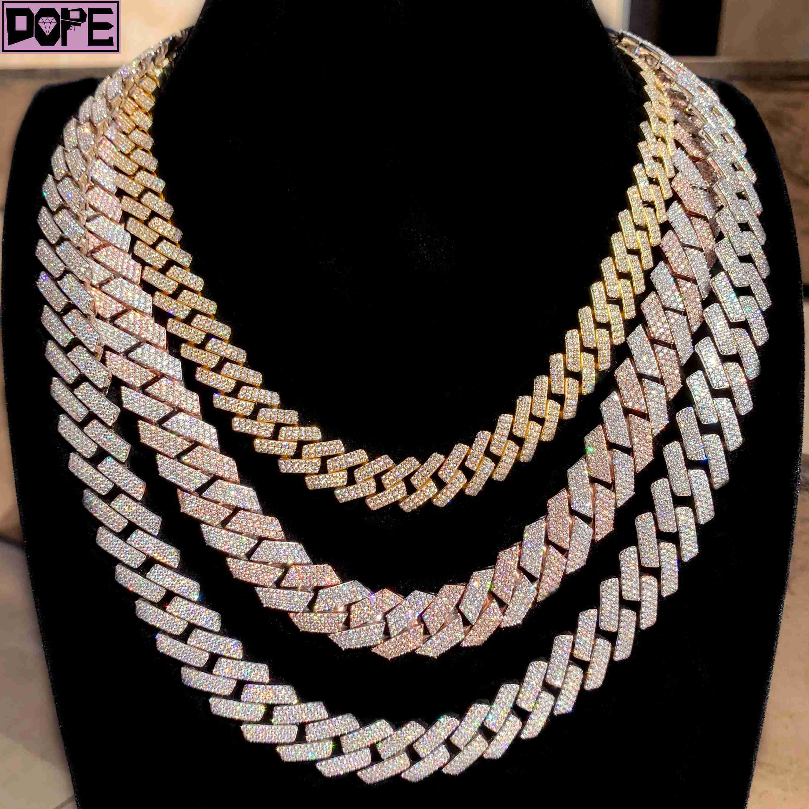 13mm Cuban Link Chain 925 Sliver Vvs Iced Out Hip Hop Necklace Moissanite Cuban Chain for Men