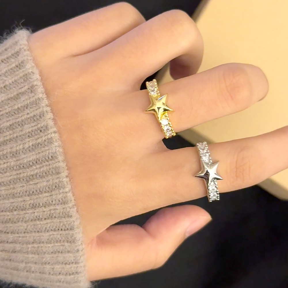 Gold - Toned Star Open Cuff Ring With Crystal Accents Delicate Daily & Charming Jewelry Gift For Her High - Quality And Stylish Accessory