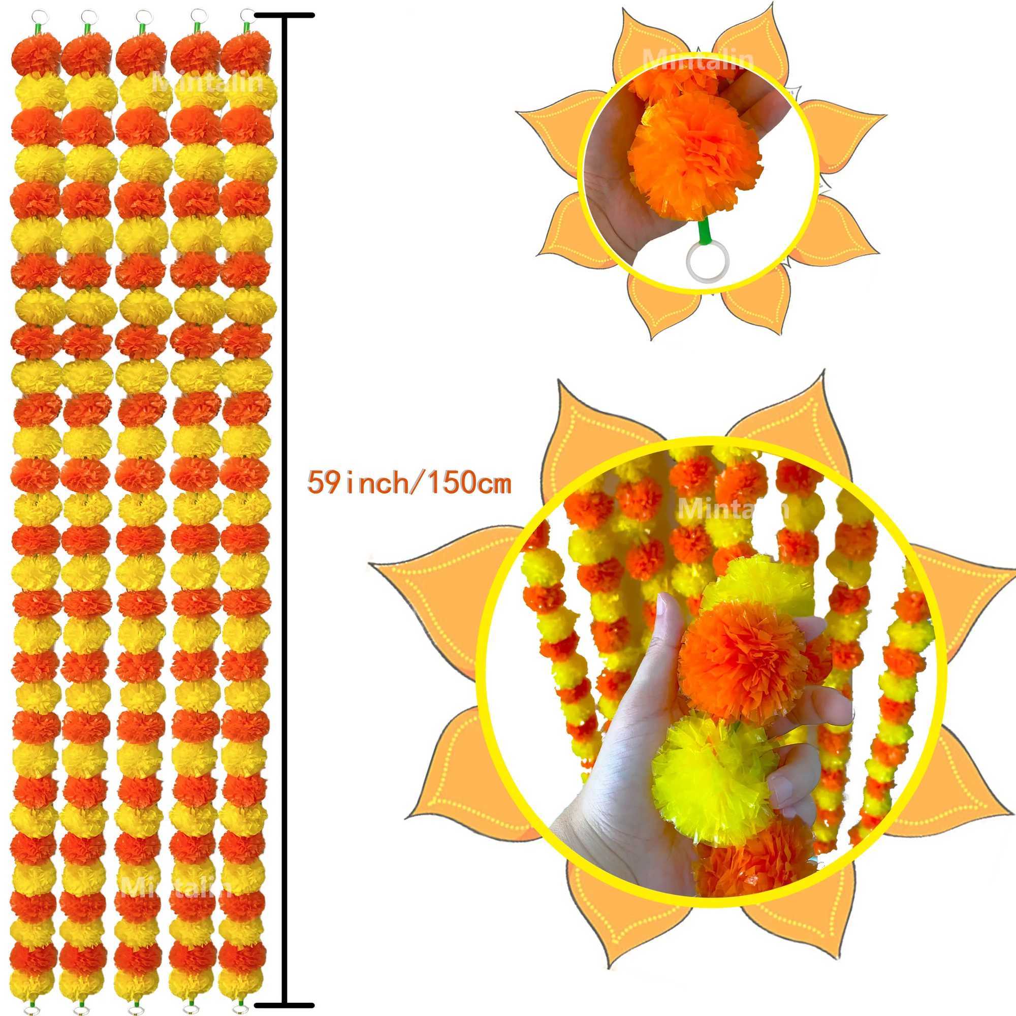 2 Pcs Marigold Flower Garland with Flowers for Diwali Mexican Dia de los Muertos DIY Wreath Day of The Dead Decor Party C250919