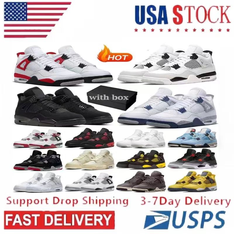 Oiginal Box Designe 4 Basketball shoes Men Women 4s Sneakes Won Blue Panda Militay Black Cat 2025 Puple Thunde Cool Gey Bed Spots Mens Taines