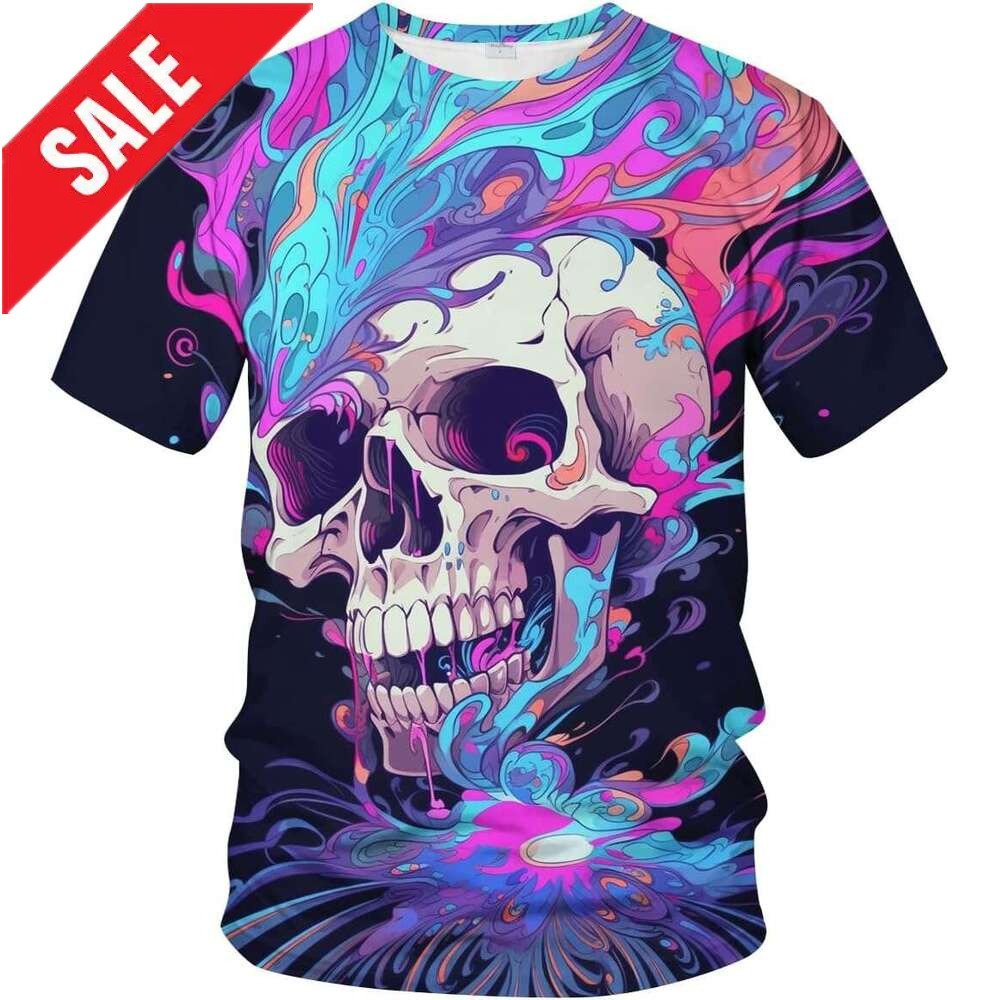 Halloween Mens T shirt Tie-Dye Novelty Colorful Trippy Skull Tee Shirt shirts tshirt graphic tee Casual tops summer clothes Short sleeve 2025