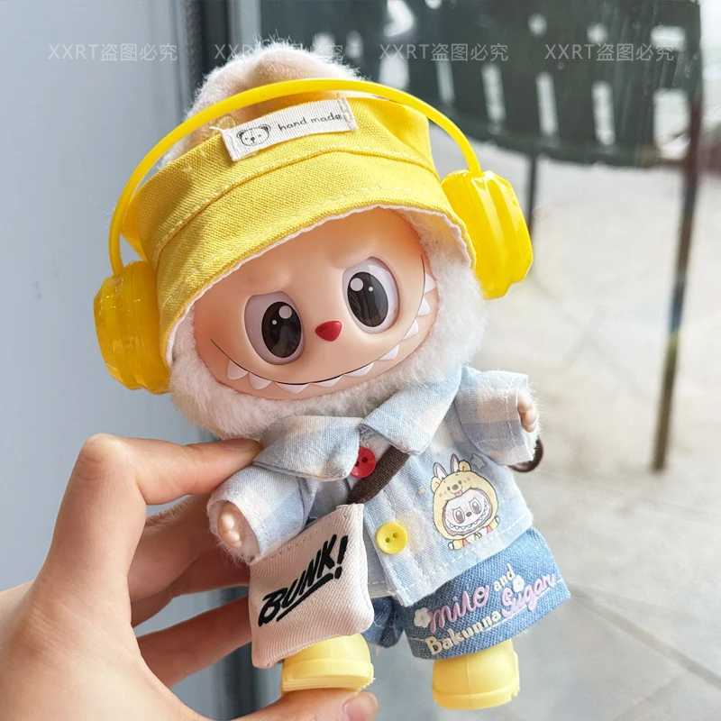 Labubu Doll Clothes First Second and Third Generation Labubu Clothing Front HighEnergy 30 Trendy Summer Fisherman Hat Shirt Set with Accessories C2509