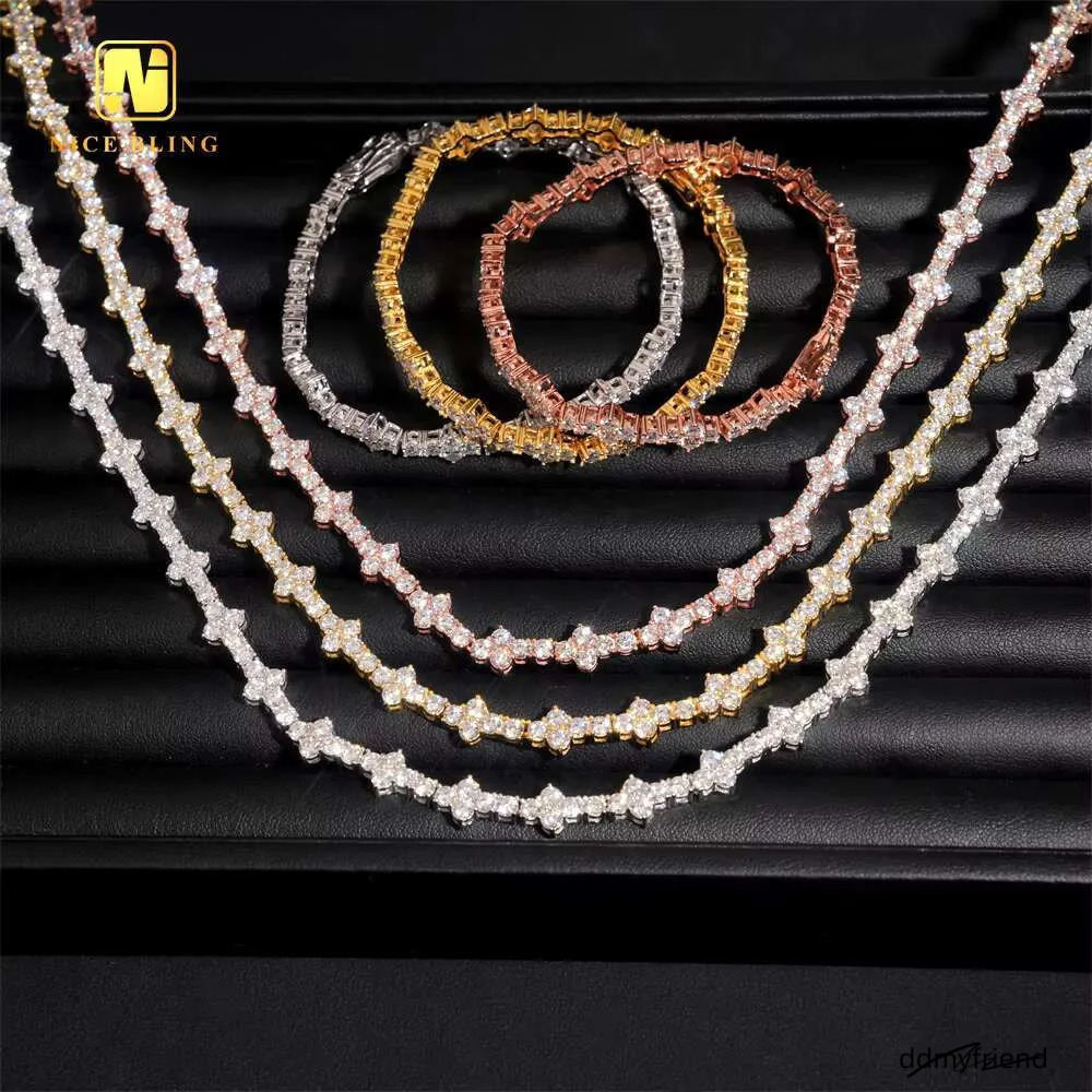 Wholesale Price Sterling Sier 3Mm Hip Hop Jewelry Bracelet Necklace Iced Out VVS Moissanite Dia Cross Tennis Chain ddmyfriend