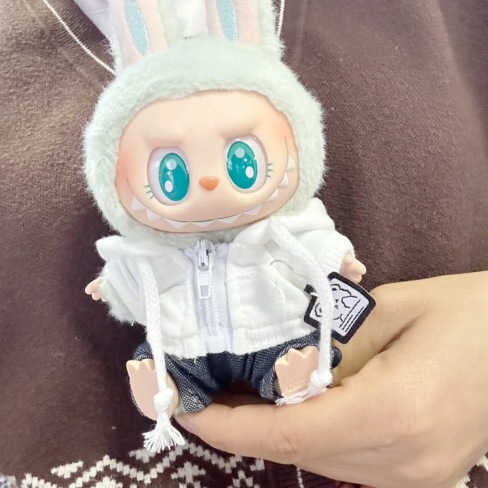 17cm Plush Dolls Clothes for Labubu The Monster Outfit Accessories Clothing DIY Kids Gift Hooded Sweatshirt Jeans Cool Boy C250919