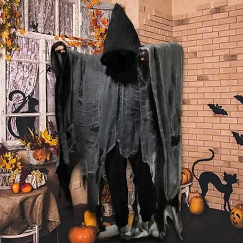 Halloween Costume for Adults Mens Horror Cloak Hooded Robe Masquerade Party Cosplay Prop L250918