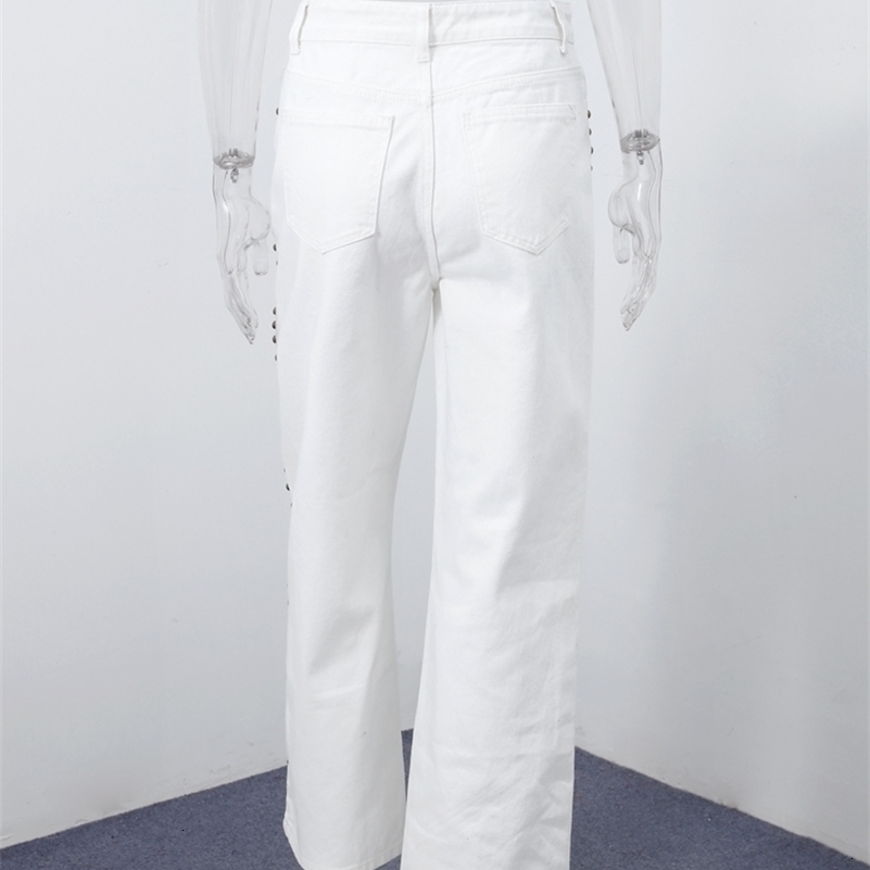 Fashion Beading Jeans Women Casual Baggy Zippers Pockets High Waist Wide Denim Pants Female 2025 Autumn Commute Trouser Lady Z260313