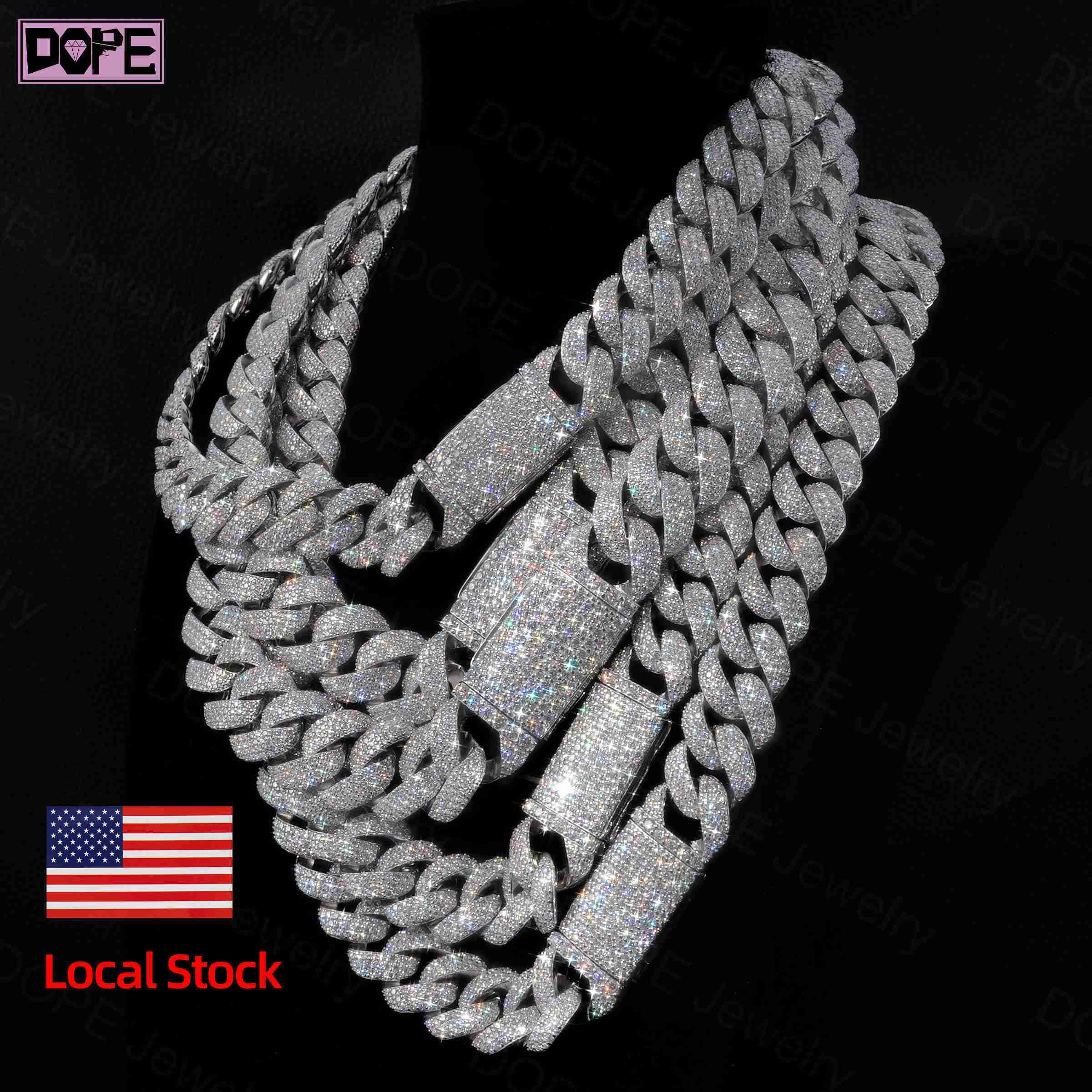 3 Days Dispatch Cuban Link Chain 20mm 22mm Miami 925 Silver Jewelry Hip Hop Men Necklace VVS Moissanite Chain