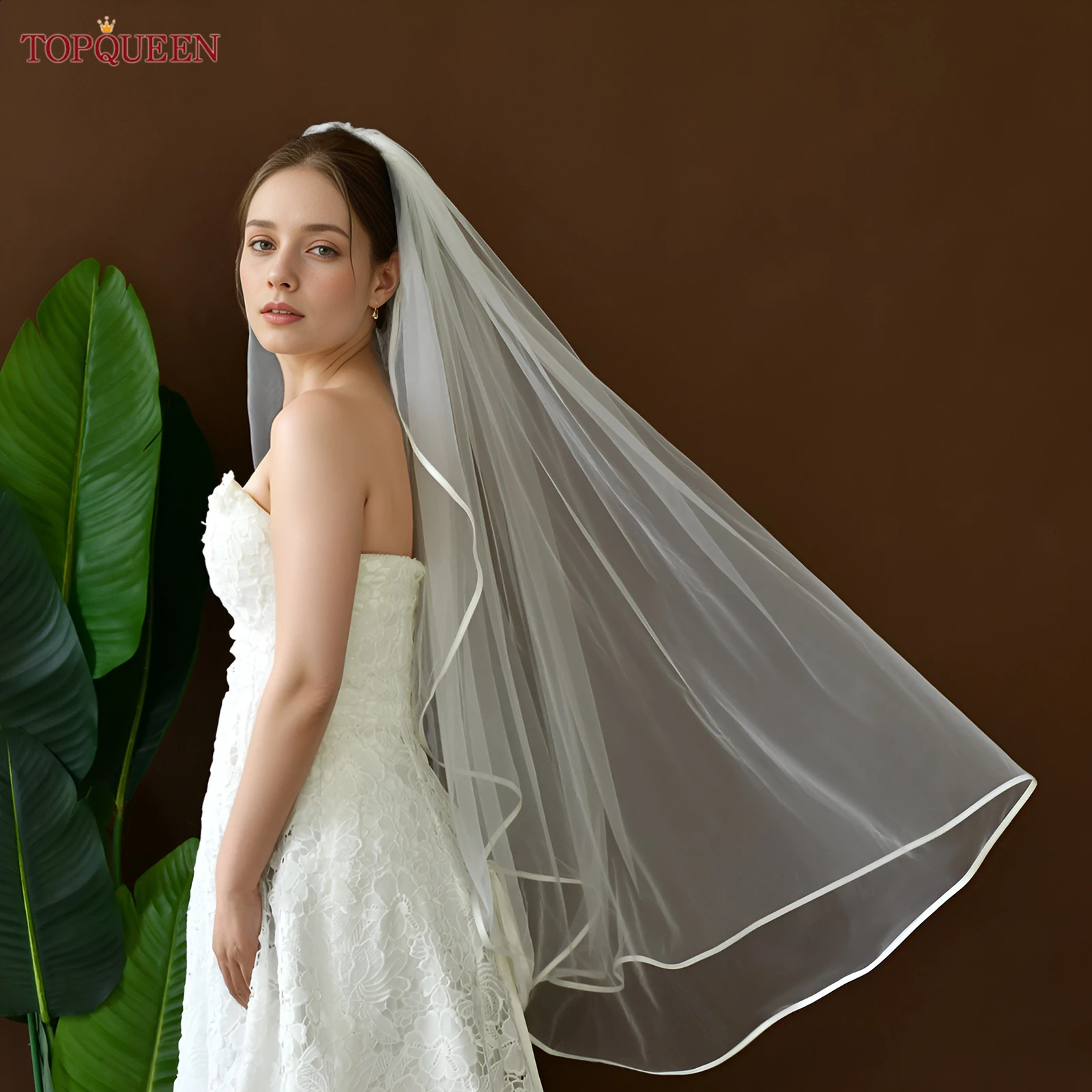 TOPQUEEN V302 Ribbon Wave Edge Wedding Veil Bridal Veil Wedding Short Single Layer Elegant Rochii With Comb Customizable 250918